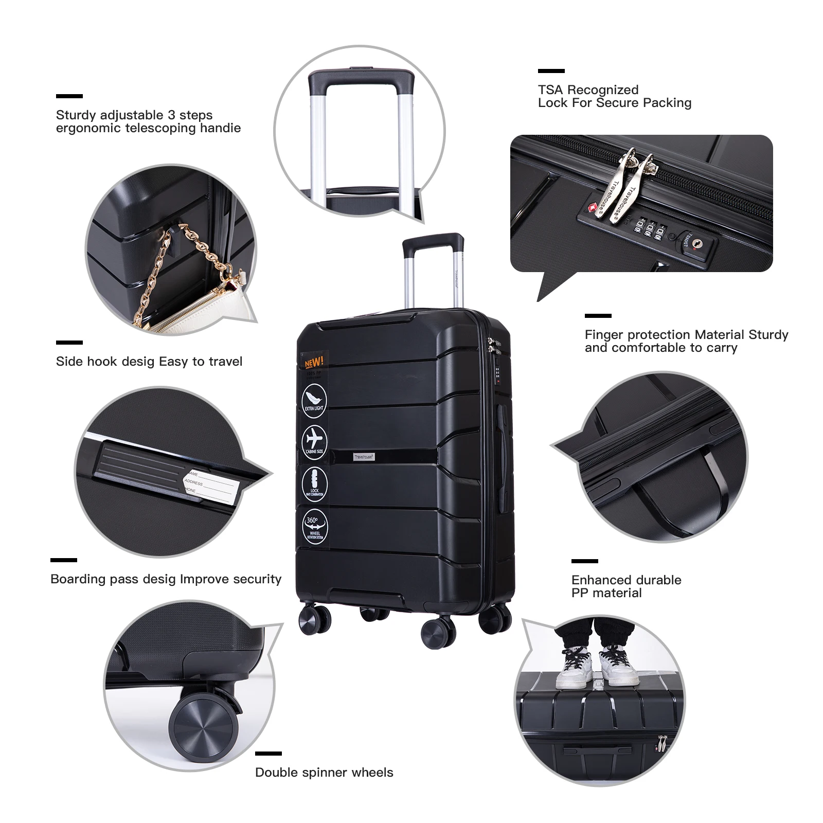 Hardshell Suitcase Spinner Wheels PP Luggage Sets. - Image 3