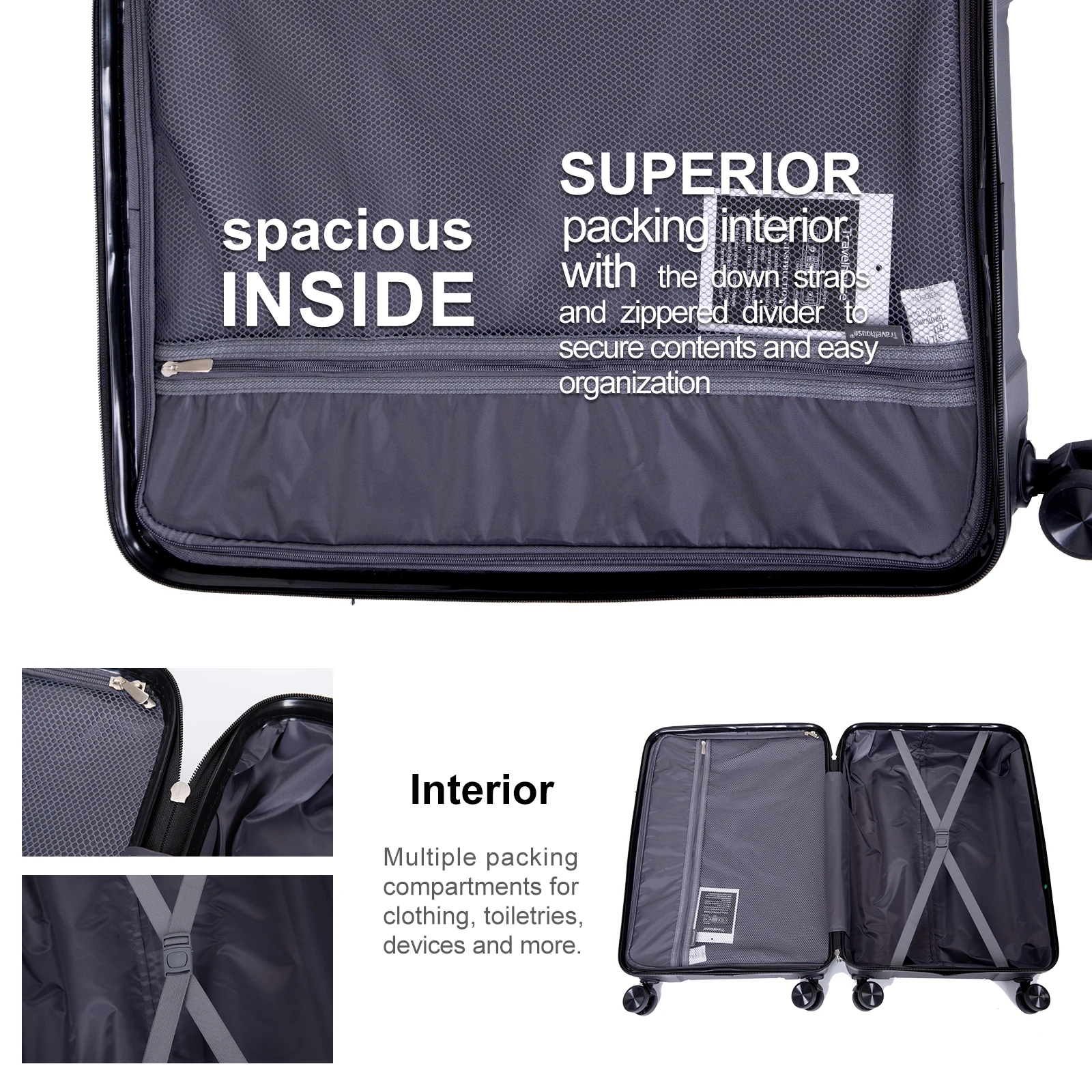 Hardshell Suitcase Spinner Wheels PP Luggage Sets. - Image 4